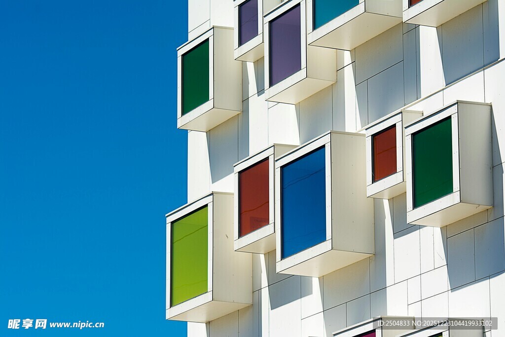 多彩窗户的现代建筑外观