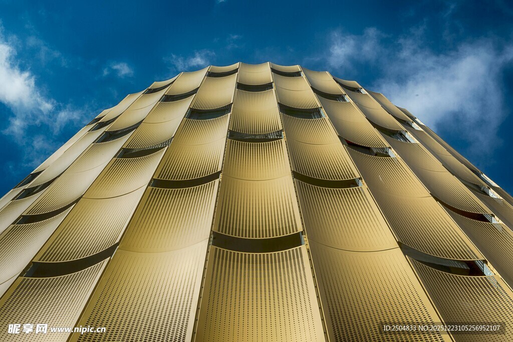 金色鳞片状建筑外观特写