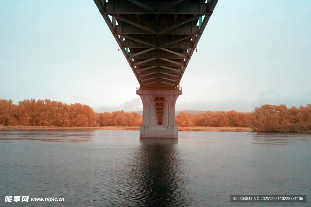 桥下河畔的静谧风光
