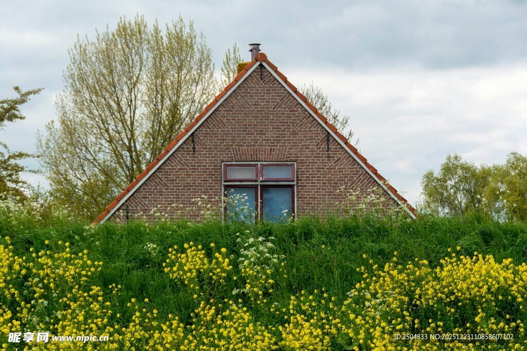田野中的红顶小屋