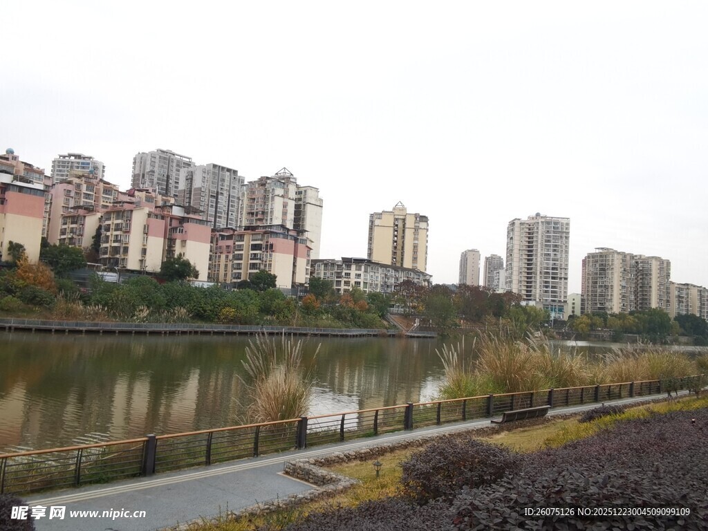 湖畔城市景观宁静美好