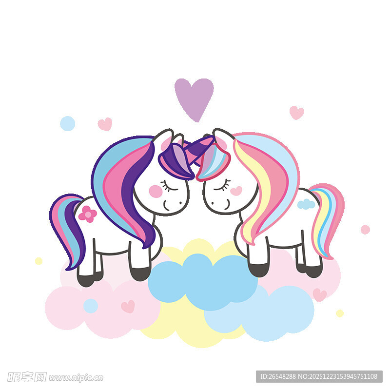 梦幻独角兽依偎在云朵上