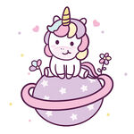 可爱独角兽坐在星球上