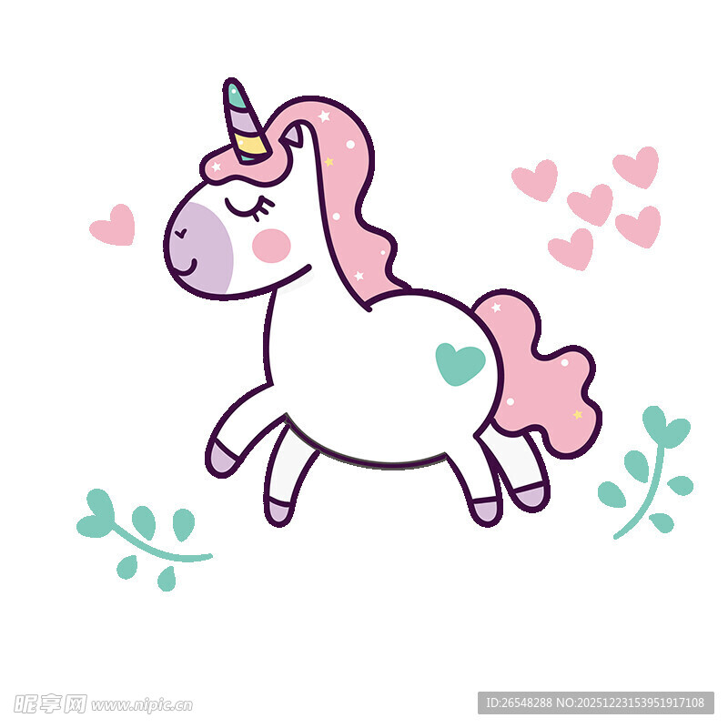 可爱独角兽与爱心图案