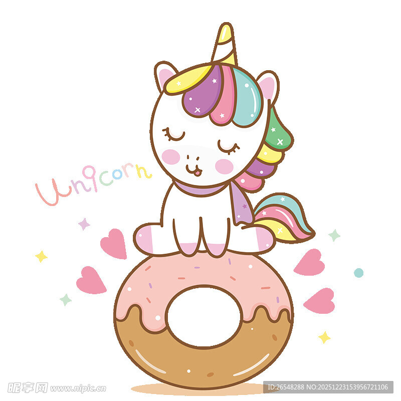 独角兽甜甜圈可爱插画