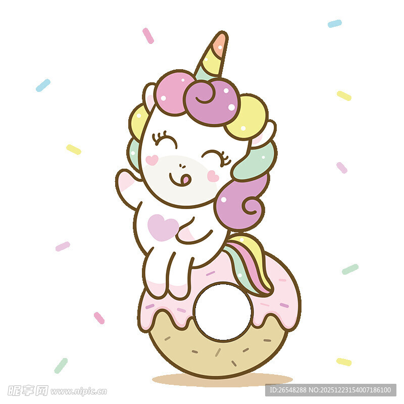 独角兽坐在甜甜圈上玩耍