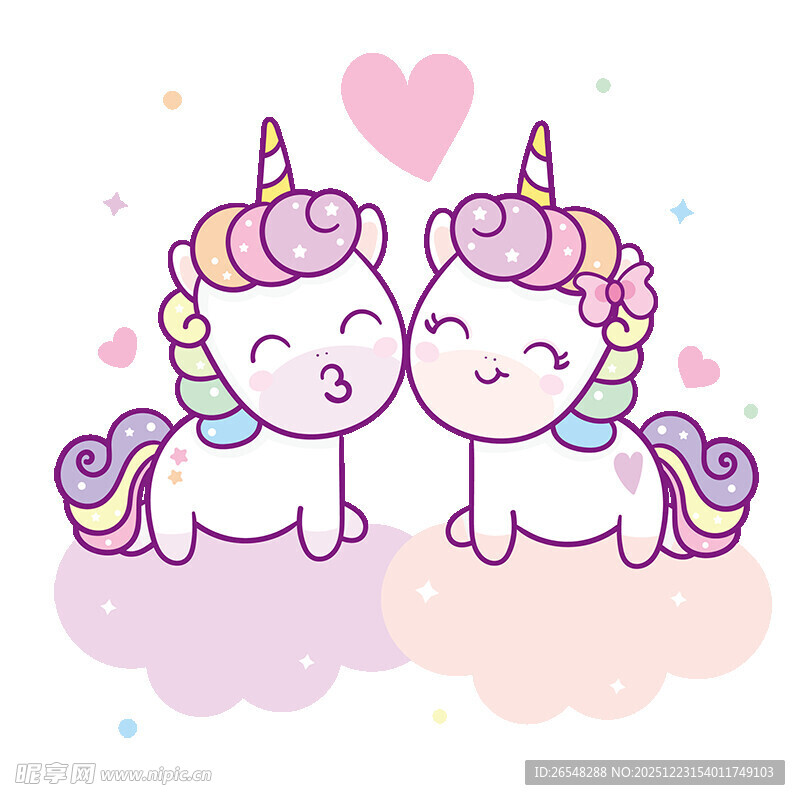 可爱独角兽甜蜜依偎