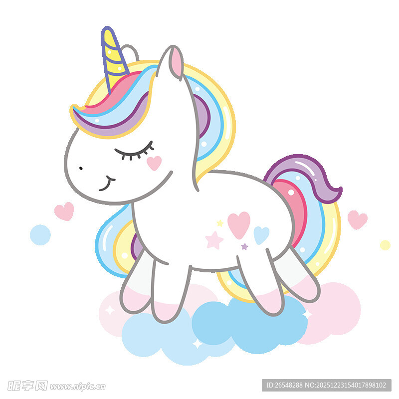 可爱独角兽在云朵上休憩