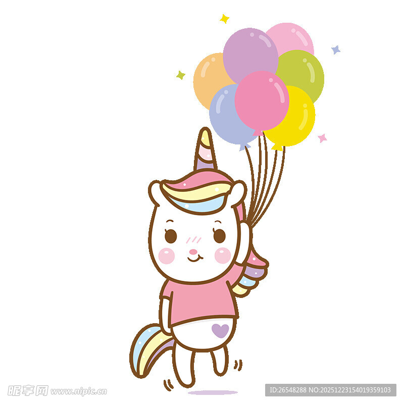 可爱独角兽手持彩色气球