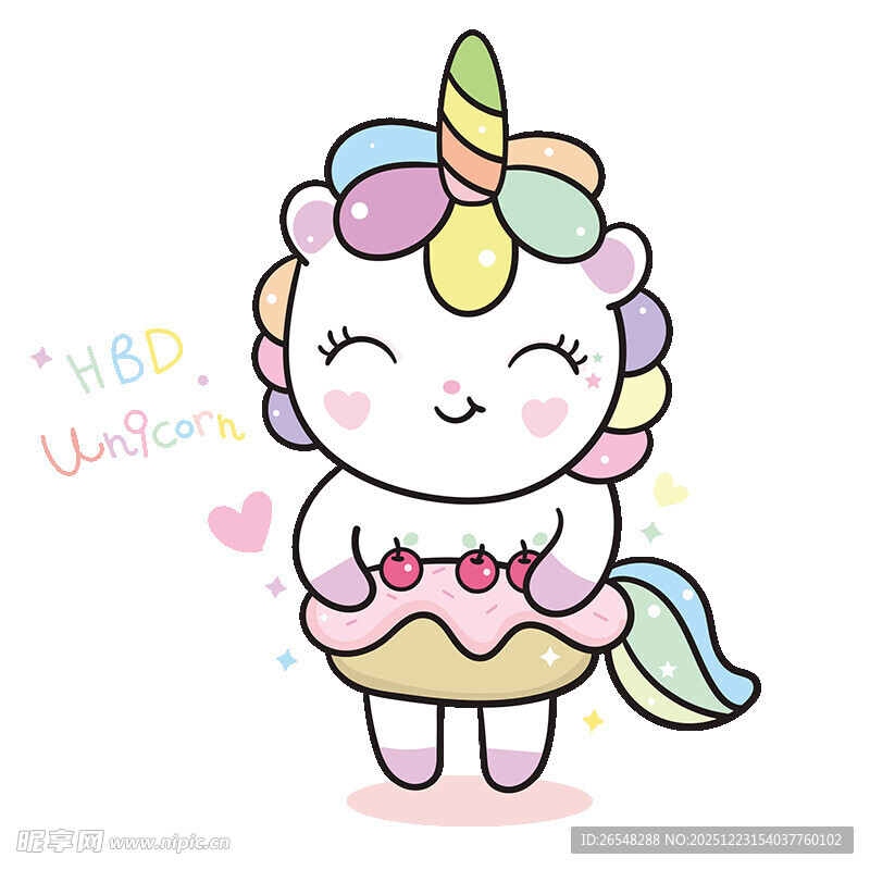 可爱独角兽手持甜点