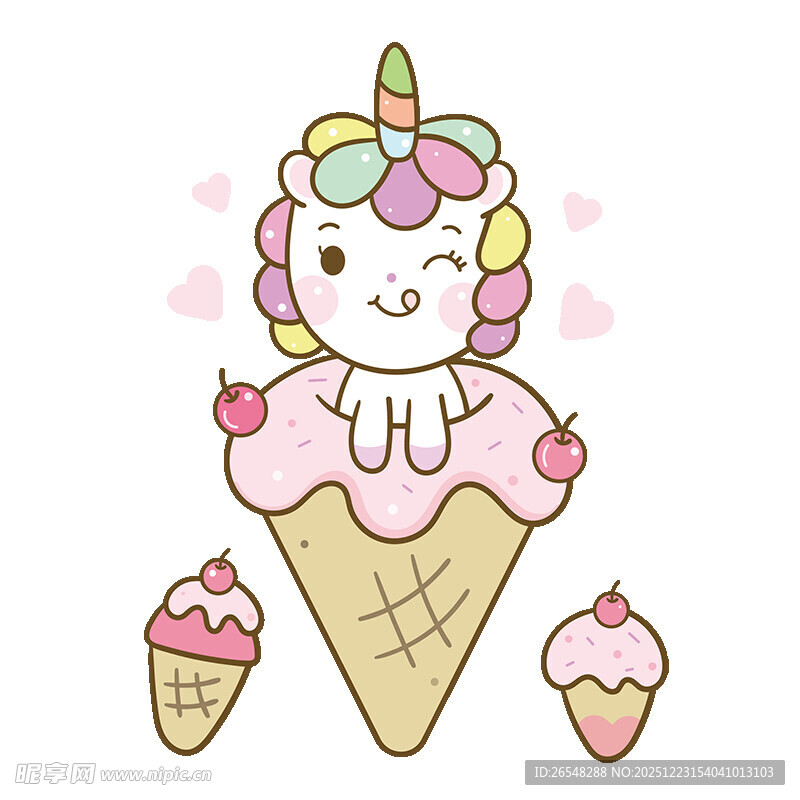 独角兽冰淇淋可爱插画