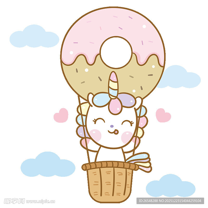 独角兽乘甜甜圈热气球