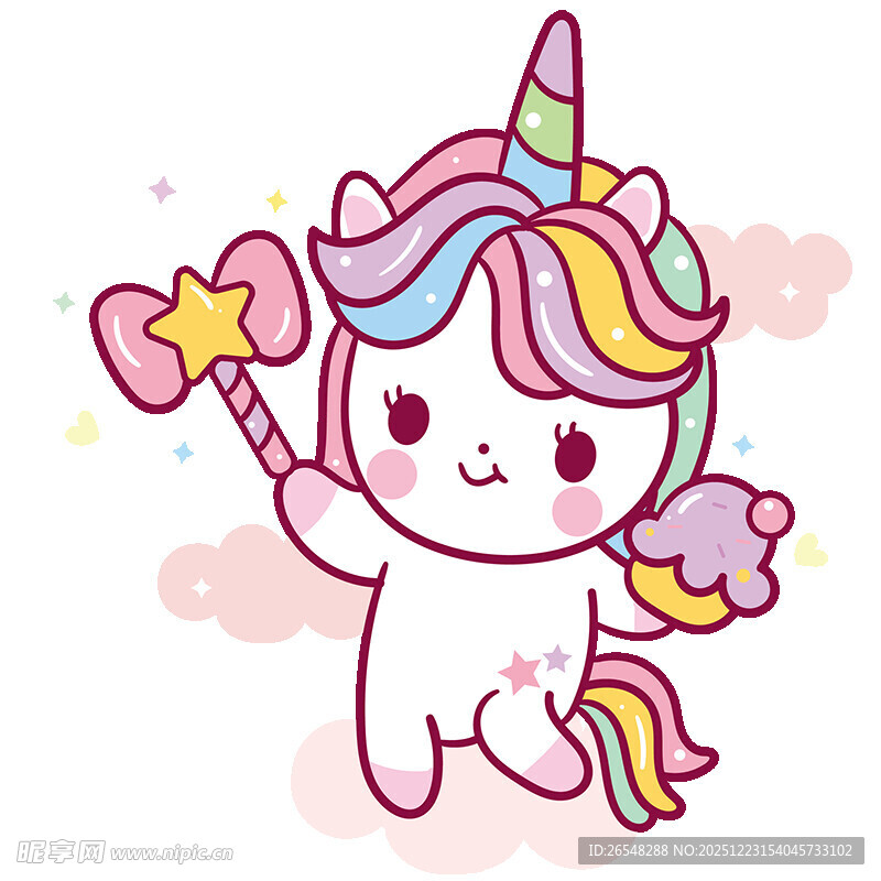 可爱独角兽小猫持魔法棒