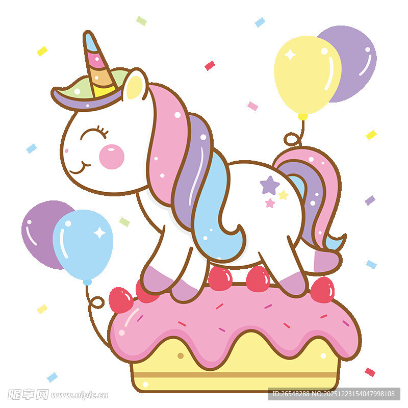 独角兽站在粉色蛋糕上