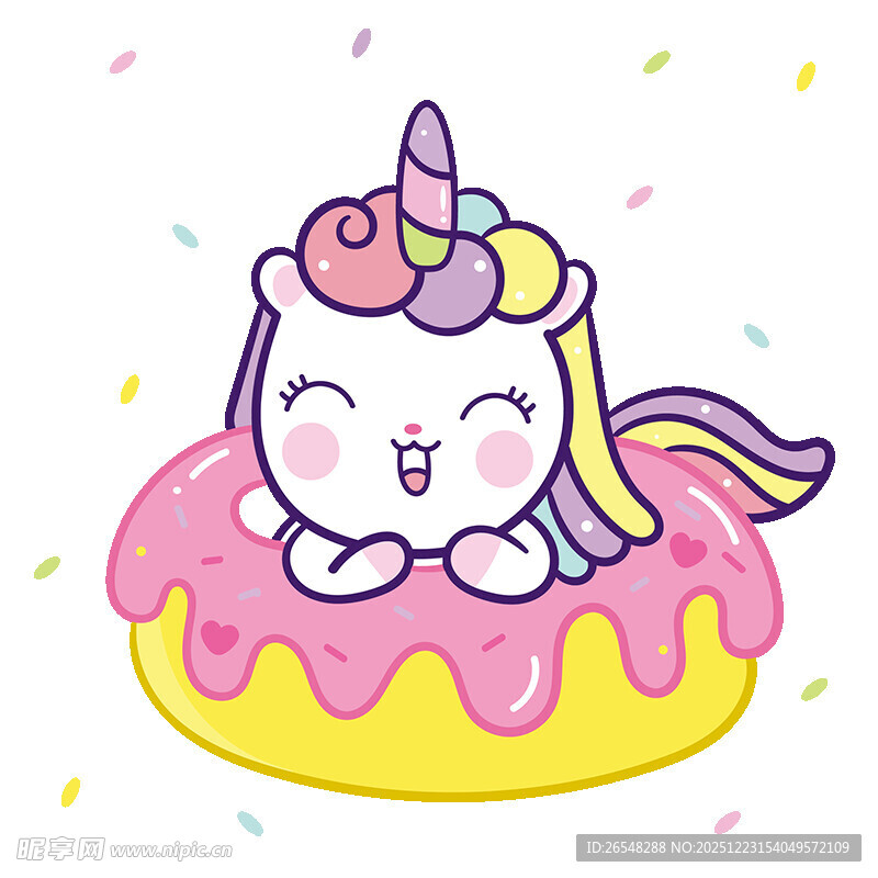 甜甜圈上的可爱独角兽