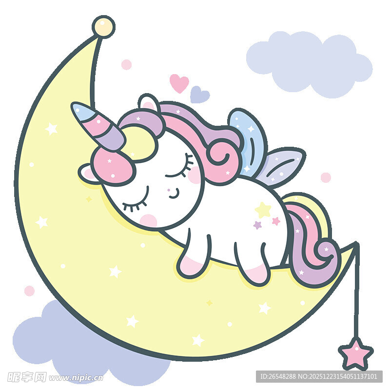 睡在月牙上的梦幻独角兽