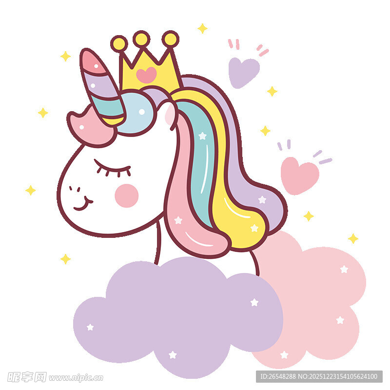 梦幻独角兽云朵插画