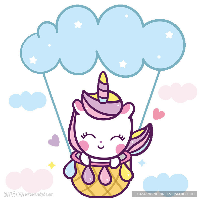 独角兽乘气球快乐飞翔