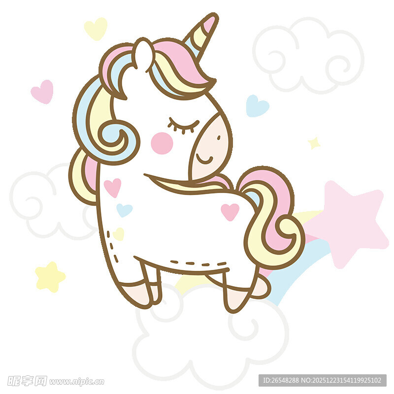 可爱独角兽在云朵间
