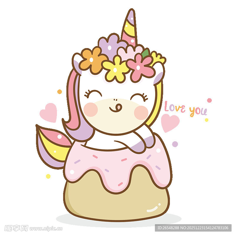 独角兽萌趣蛋糕插画