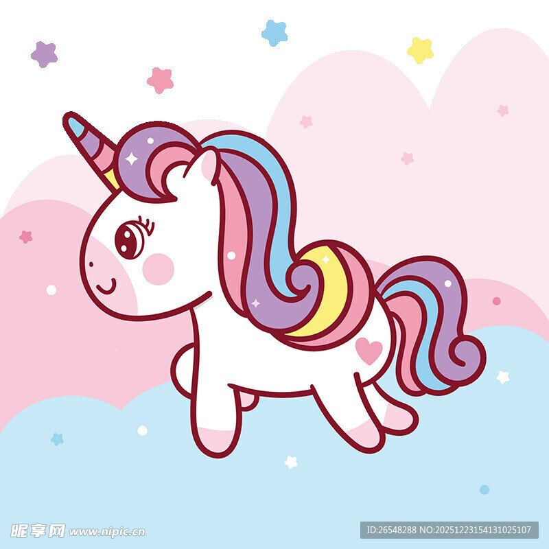 可爱独角兽在梦幻场景中