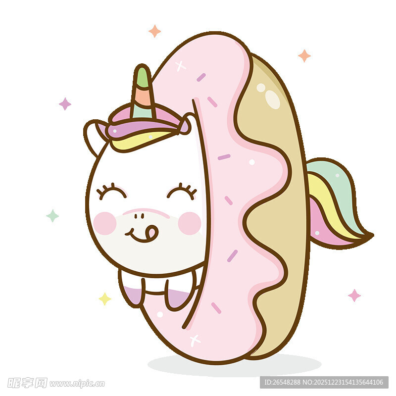 独角兽造型的甜甜圈插画