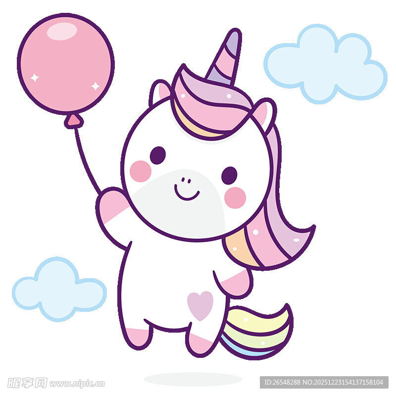 可爱独角兽手持粉色气球