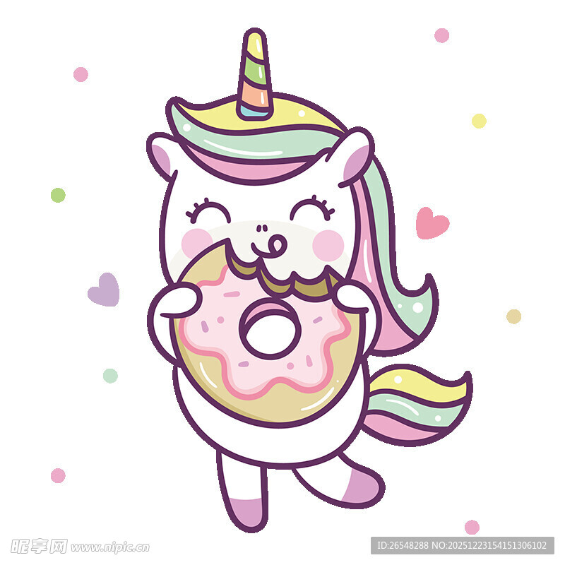独角兽抱甜甜圈可爱插画
