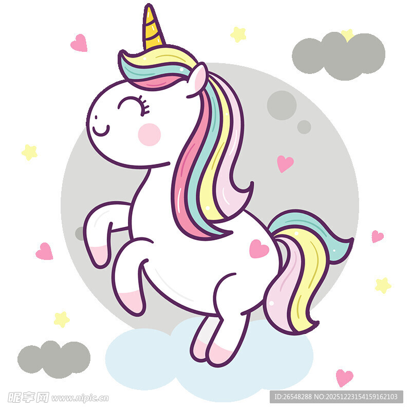 可爱独角兽在云端跳跃