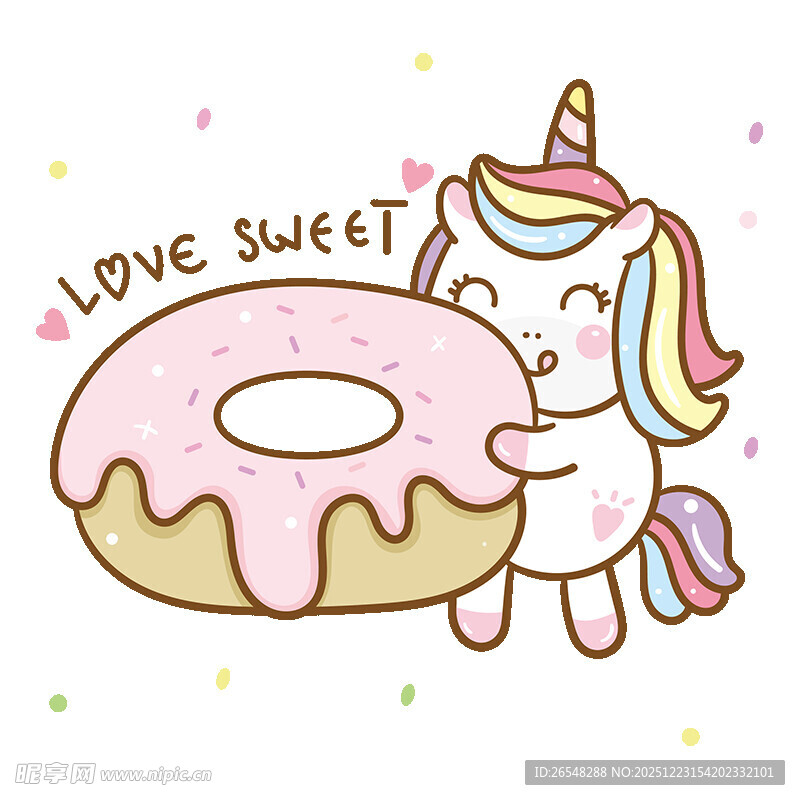 独角兽拥抱甜甜圈插画