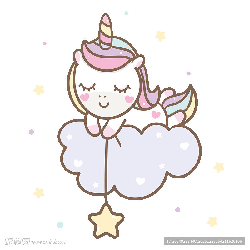 独角兽云朵上挂星星