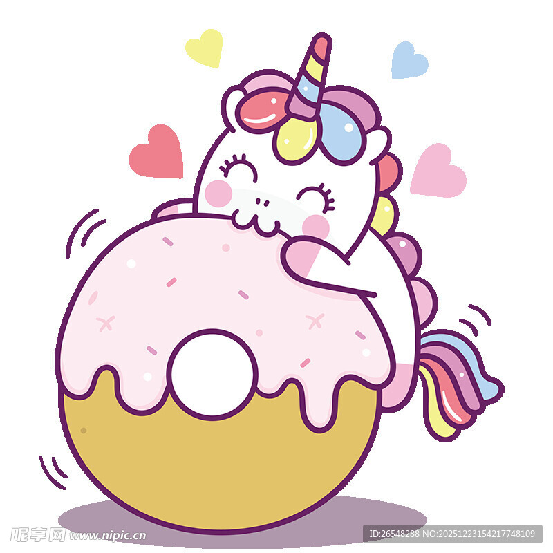 可爱独角兽依偎甜甜圈