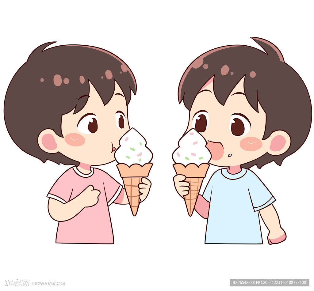 两个小孩开心吃冰淇淋