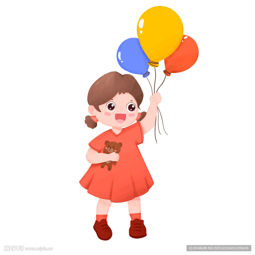 手持气球的红衣小女孩