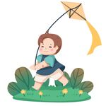 儿童草地放风筝欢乐场景