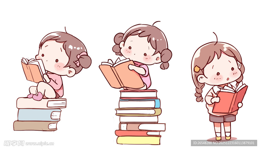 女孩读书的可爱瞬间