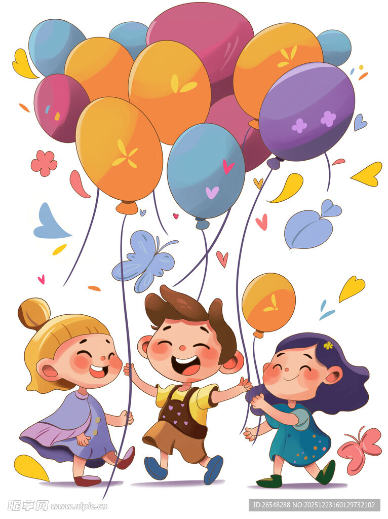 孩子们欢乐地放飞彩色气球