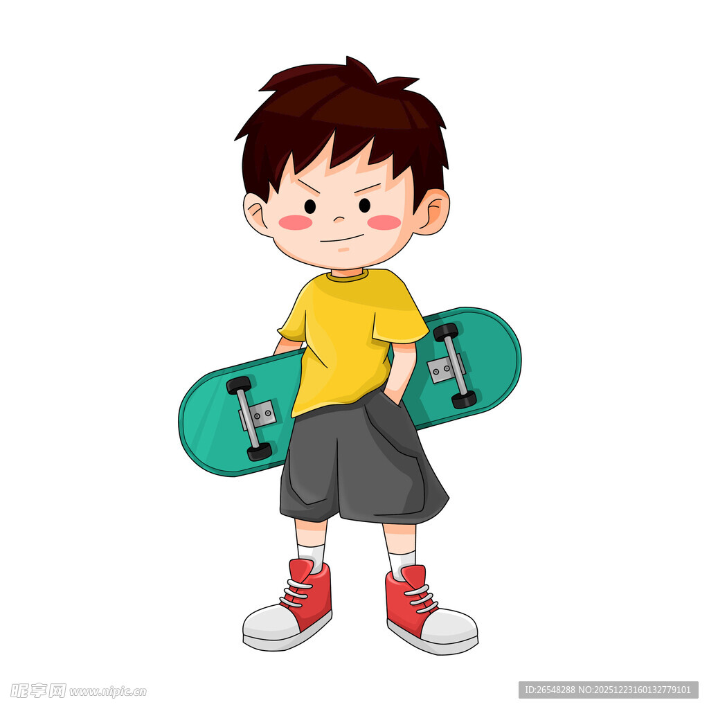 拿滑板的小男孩