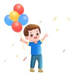 手持气球欢呼的快乐男孩