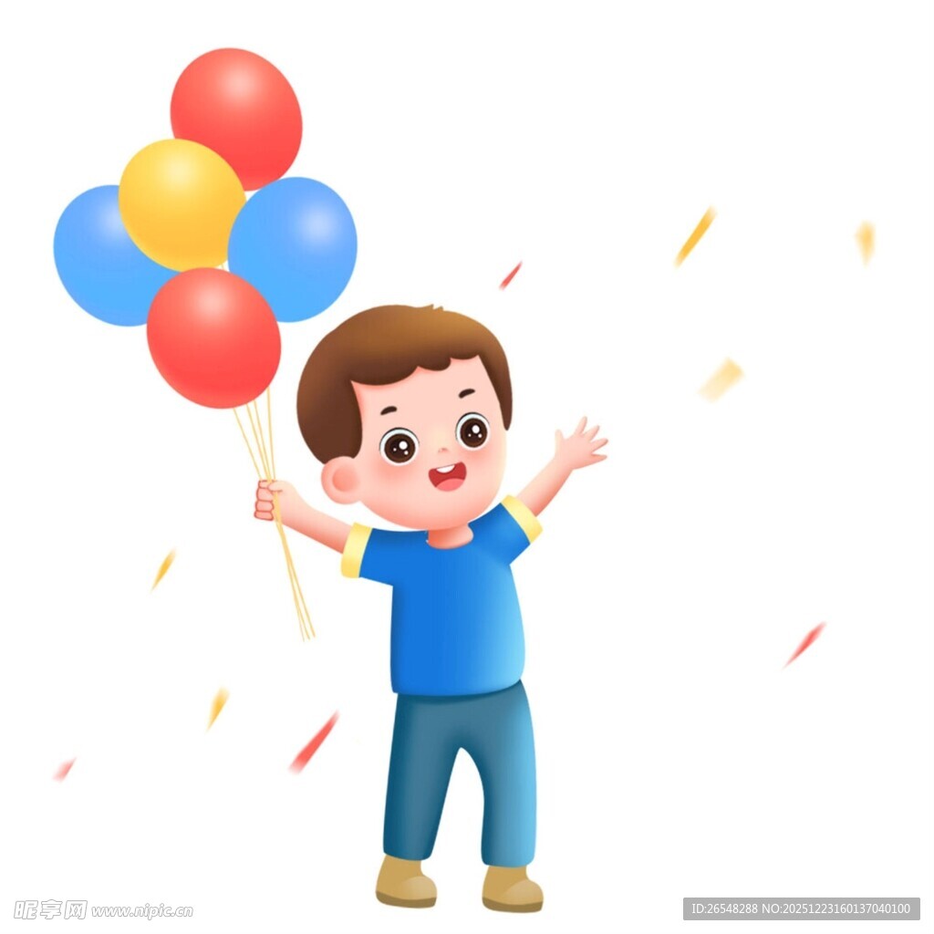 手持气球欢呼的快乐男孩