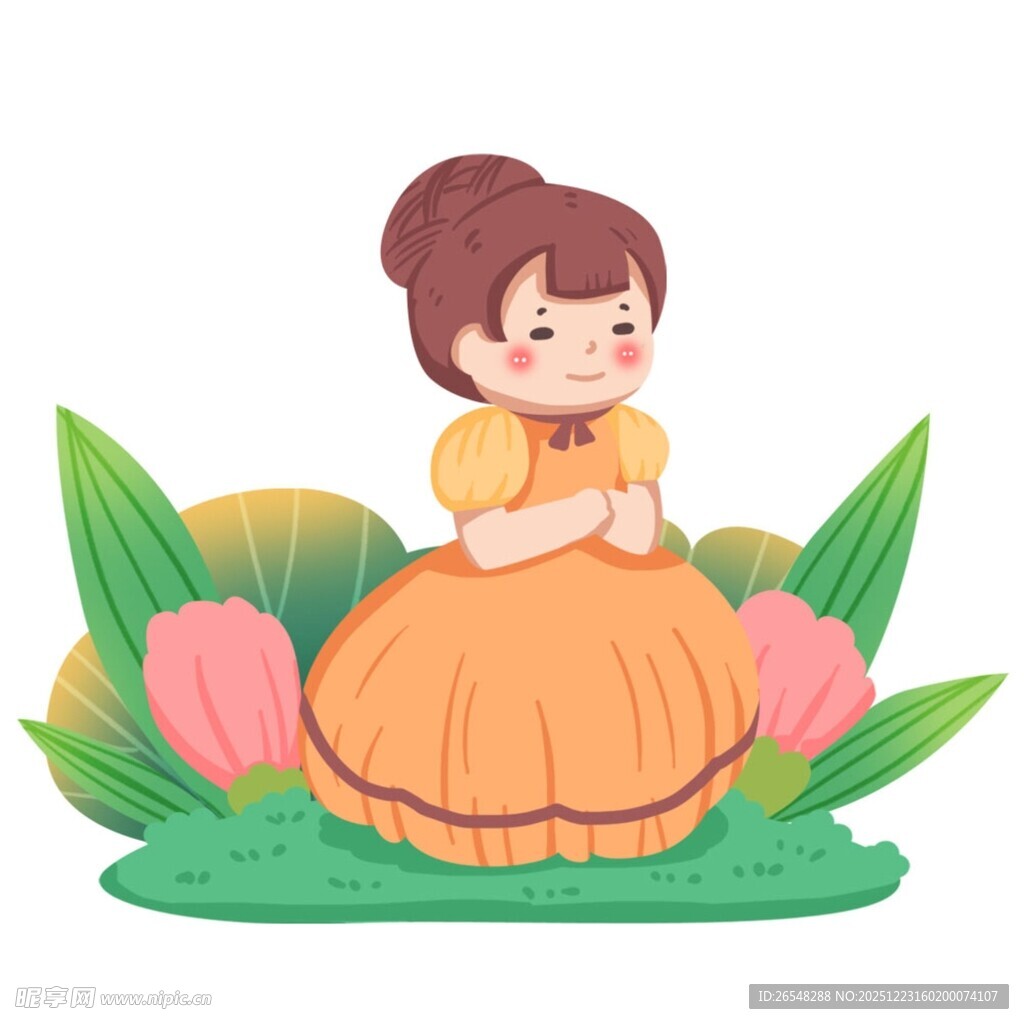 花丛中的黄裙小女孩