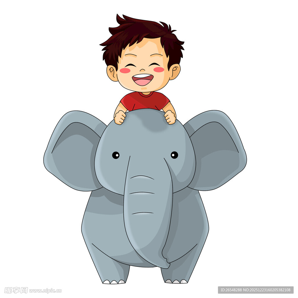 男孩骑大象欢乐瞬间