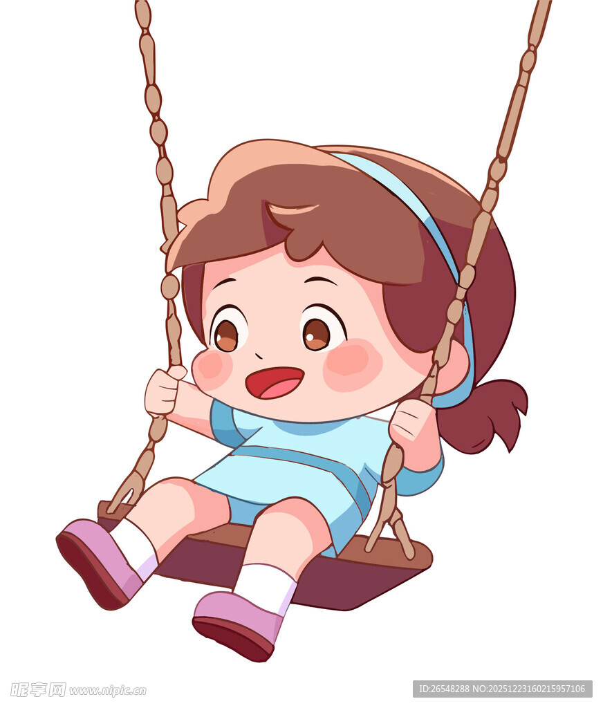 小女孩开心荡秋千