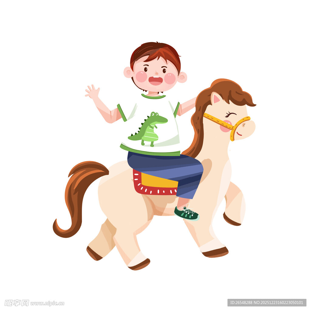 小男孩骑木马欢乐瞬间