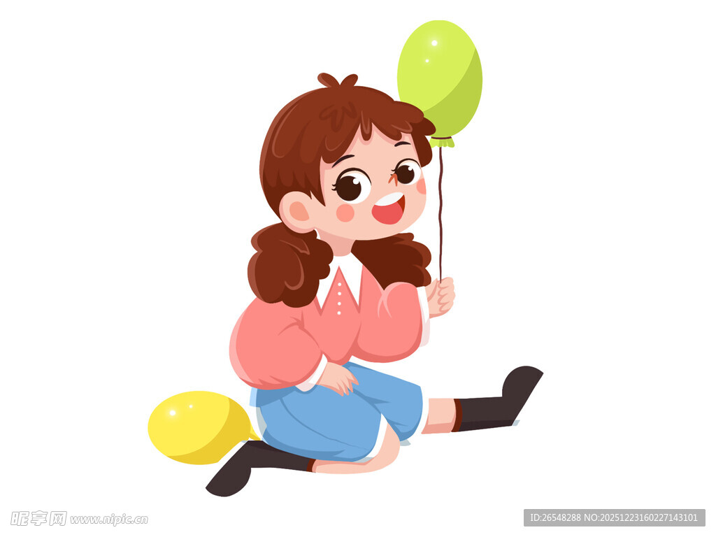 坐着玩气球的可爱小女孩