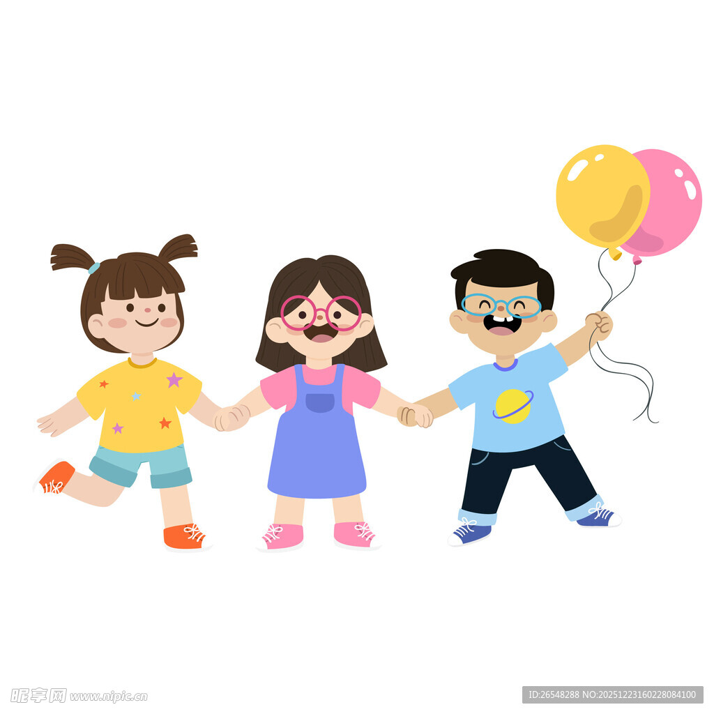 欢乐儿童手牵手玩气球