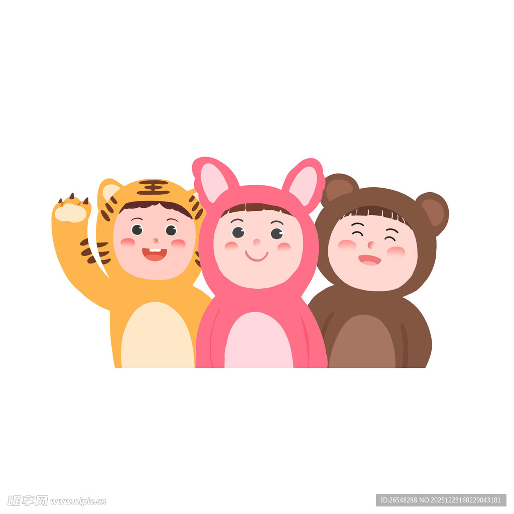 三个萌娃扮动物欢乐合影