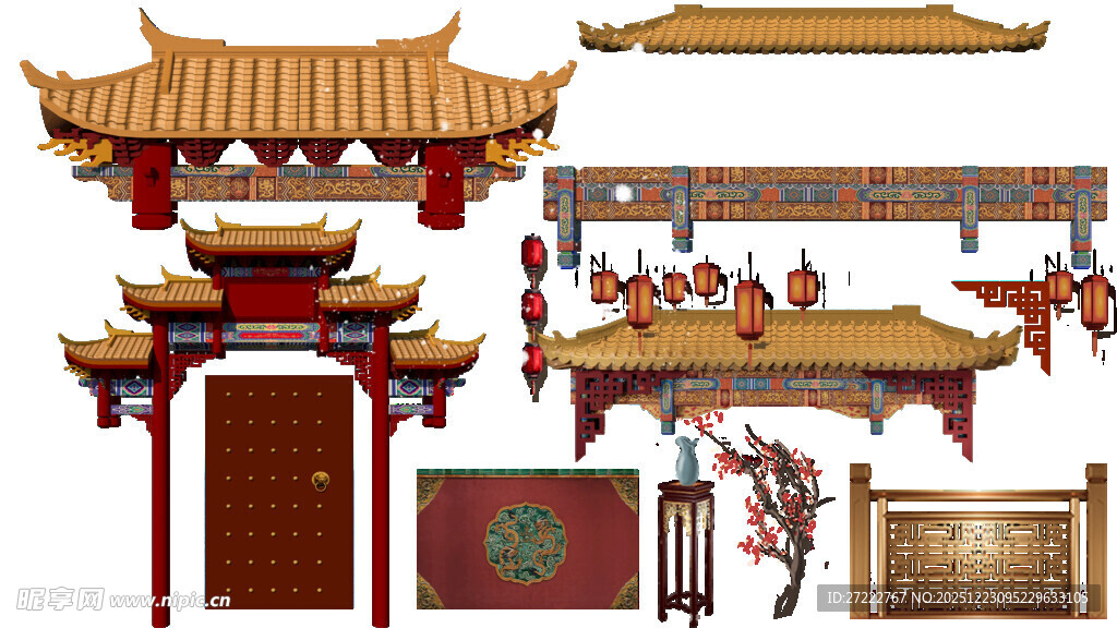 中国风古典故宫宫门牌楼灯笼屋檐