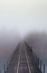 雾中延伸的铁路轨道