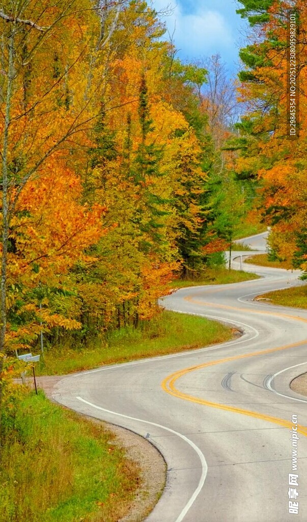 秋日蜿蜒公路美景